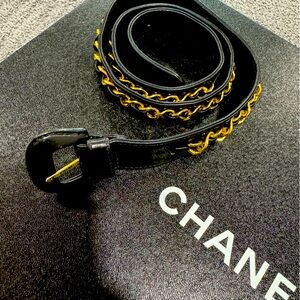 Chanel Black Leather Belt – Gold-Plated Accents, 75 CM (30 Inch Waist)